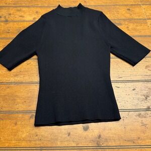 BAILEY 44 Black Ribbed Mock Neck Elbow Sleeve Knit Top Womens Size S